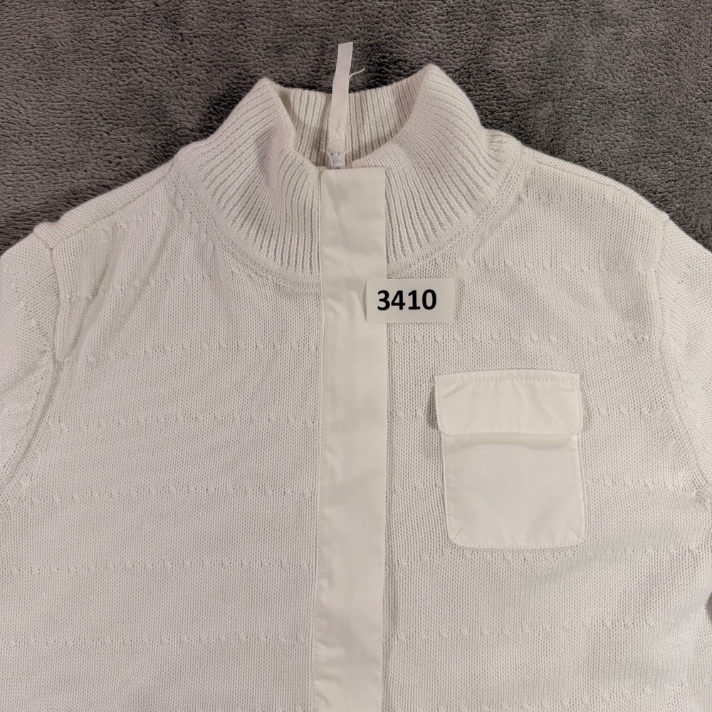 T by Talbots Sweater Women MP White Coolmax Active Knit Mock Neck Cardigan